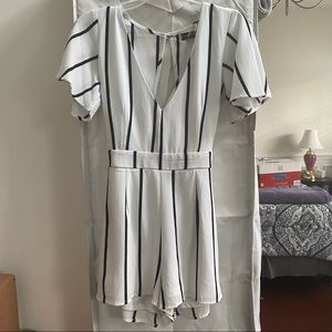 White & Black Stripes Short Sleeve Romper